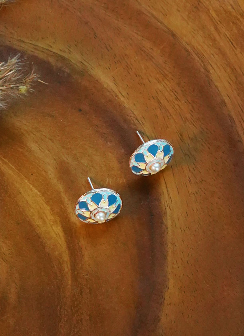 Blue Moti Studs Festive Wear