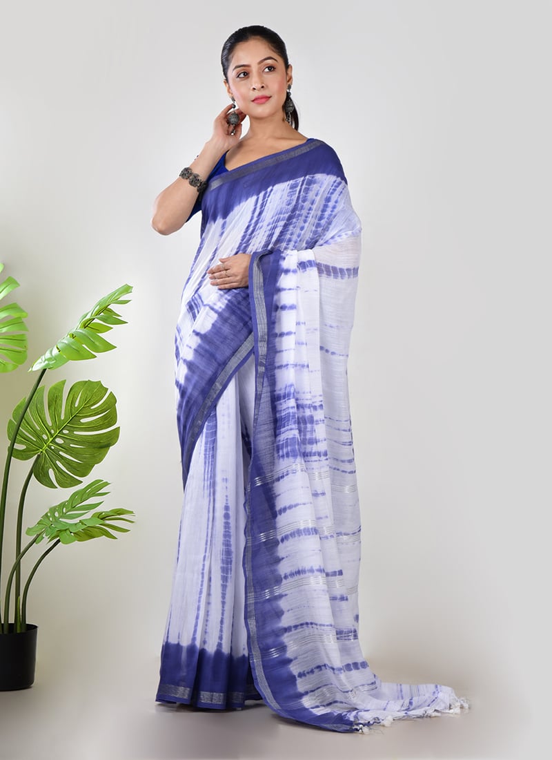 Blue Mul Cotton Tie N Dye Saree