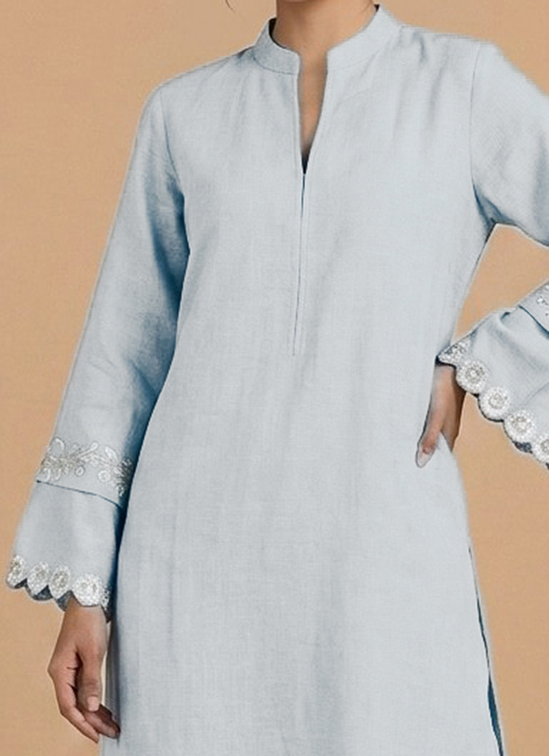 Shop Blue Muslin Embroidered Fabric in UK - Cbazaar