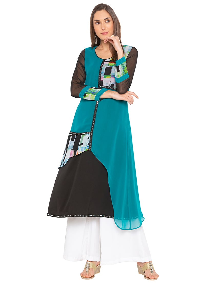 Blue N Black Kurti After Six Wear