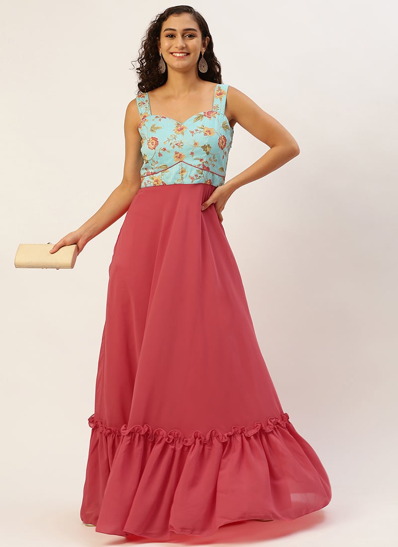 Blue N Pink Georgette Gown