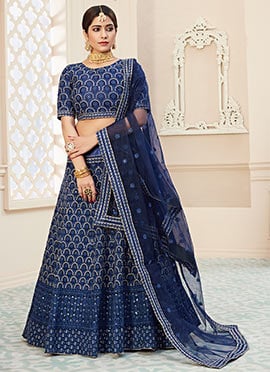 Blue Net embroidered Designer Umbrella Lehenga