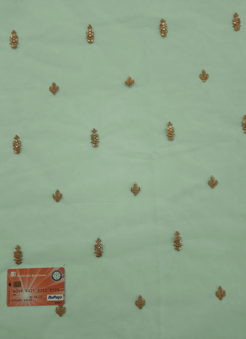 Blue Net Embroidered Fabric