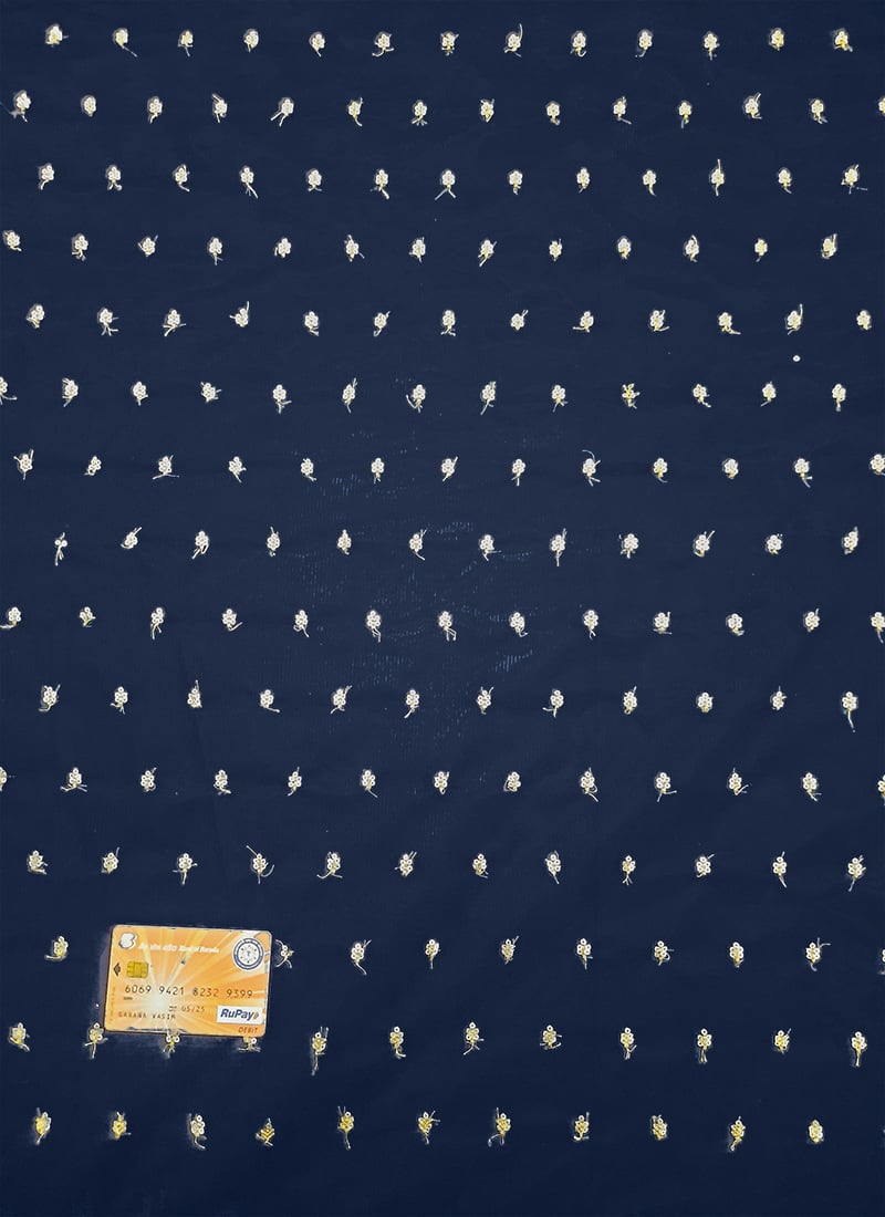 Navy Blue Net Embroidered Fabric