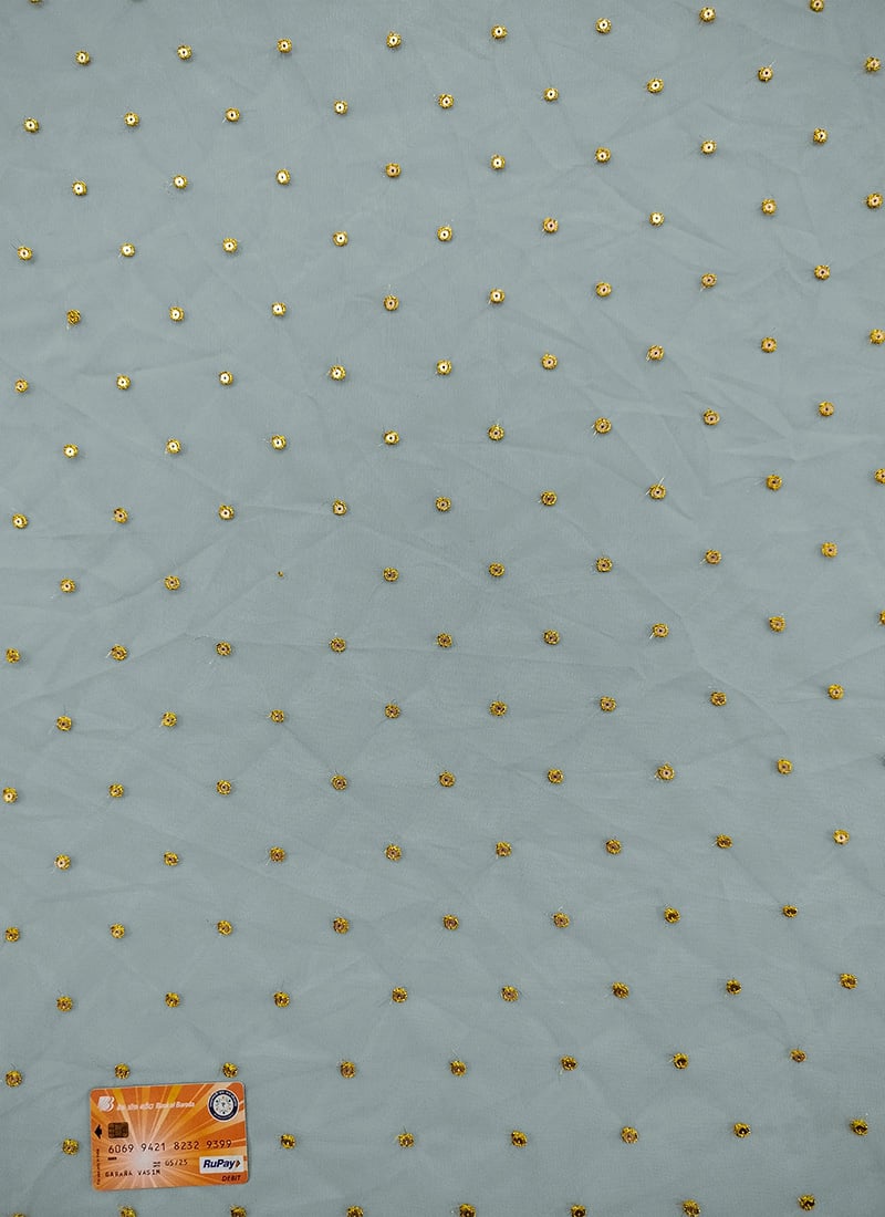 Blue Net Embroidered Fabric