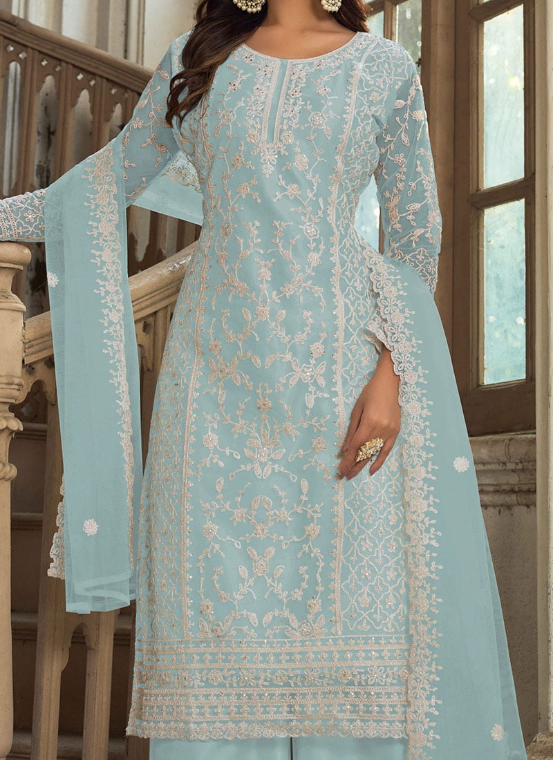 Net Dusty Mauve Ceremonial Embroidered Palazzo Suit main image 1