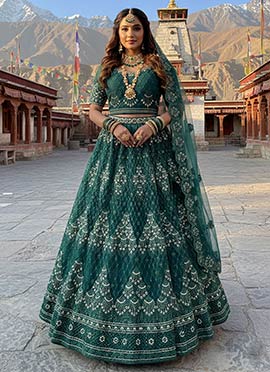 Blue Net Embroidered Sequins Stone Work Lehenga