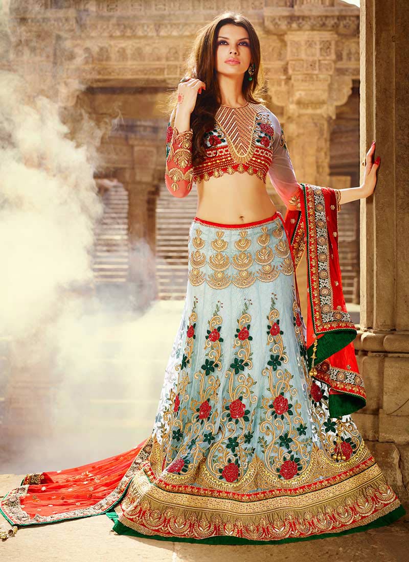 Buy Blue Net Fish Cut Lehenga Choli, umbrellalehenga Online Shopping, GHSHTXAN6704R