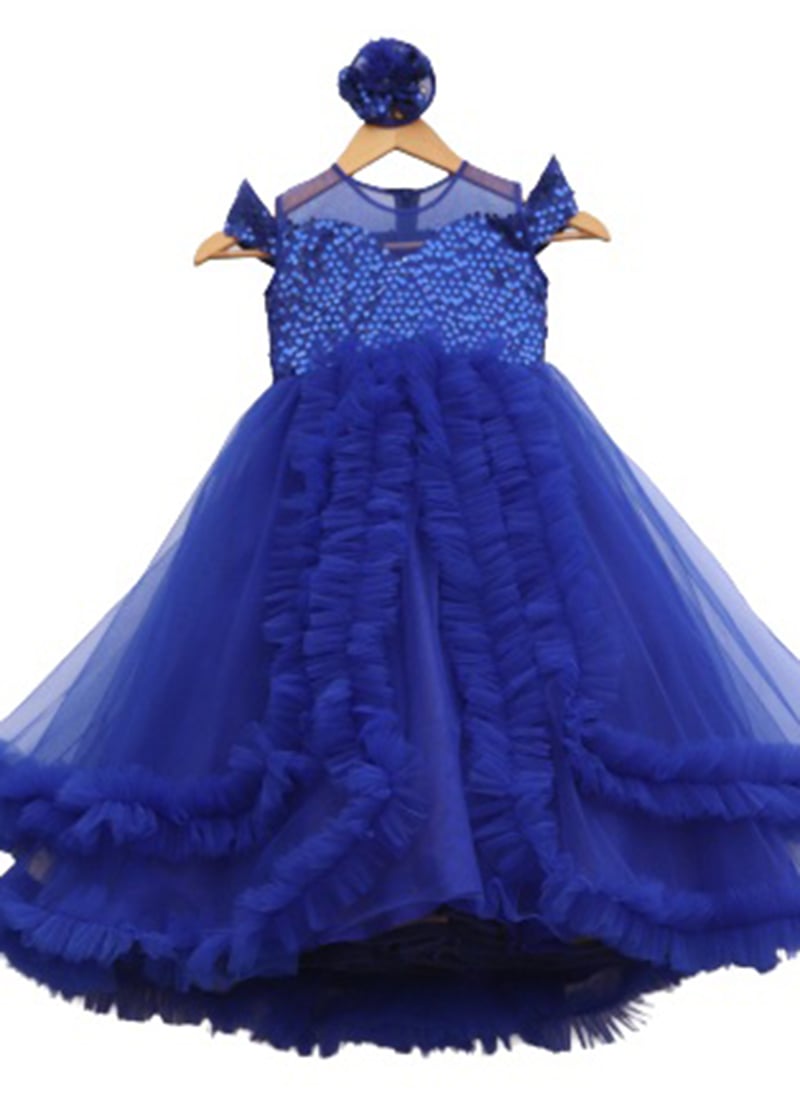 Blue Net N Dupion Silk Gown