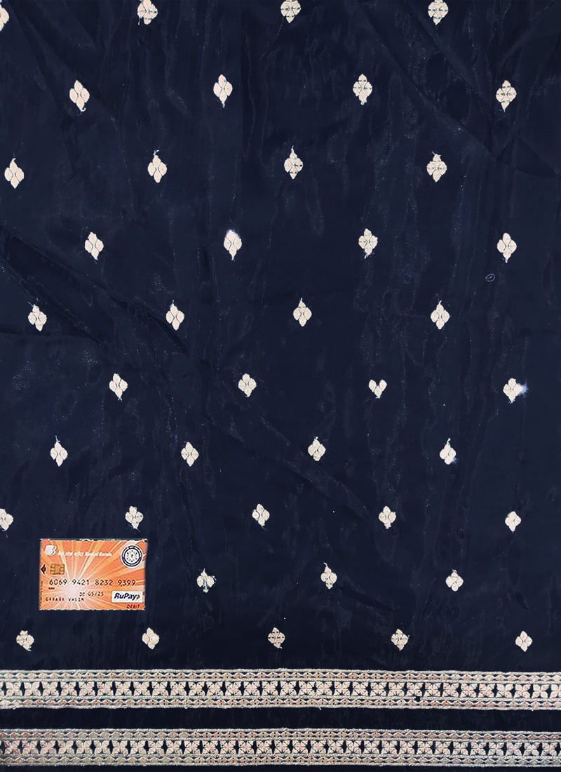 Navy Blue Organza Embroidered Fabrics