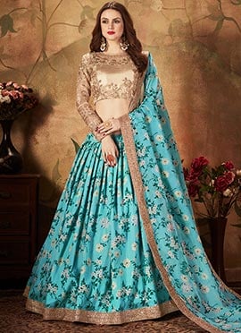 Blue Organza Umbrella Lehenga