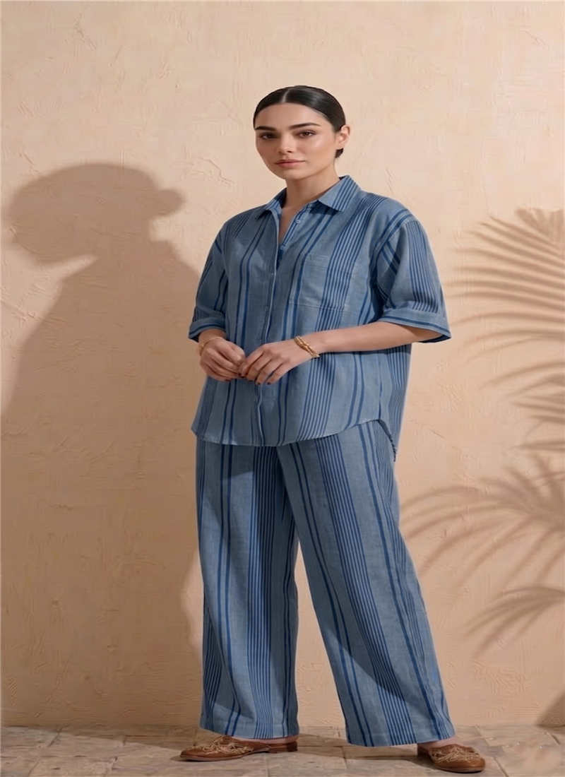 Blue Printed Cotton Co Ord Set After Six Wear