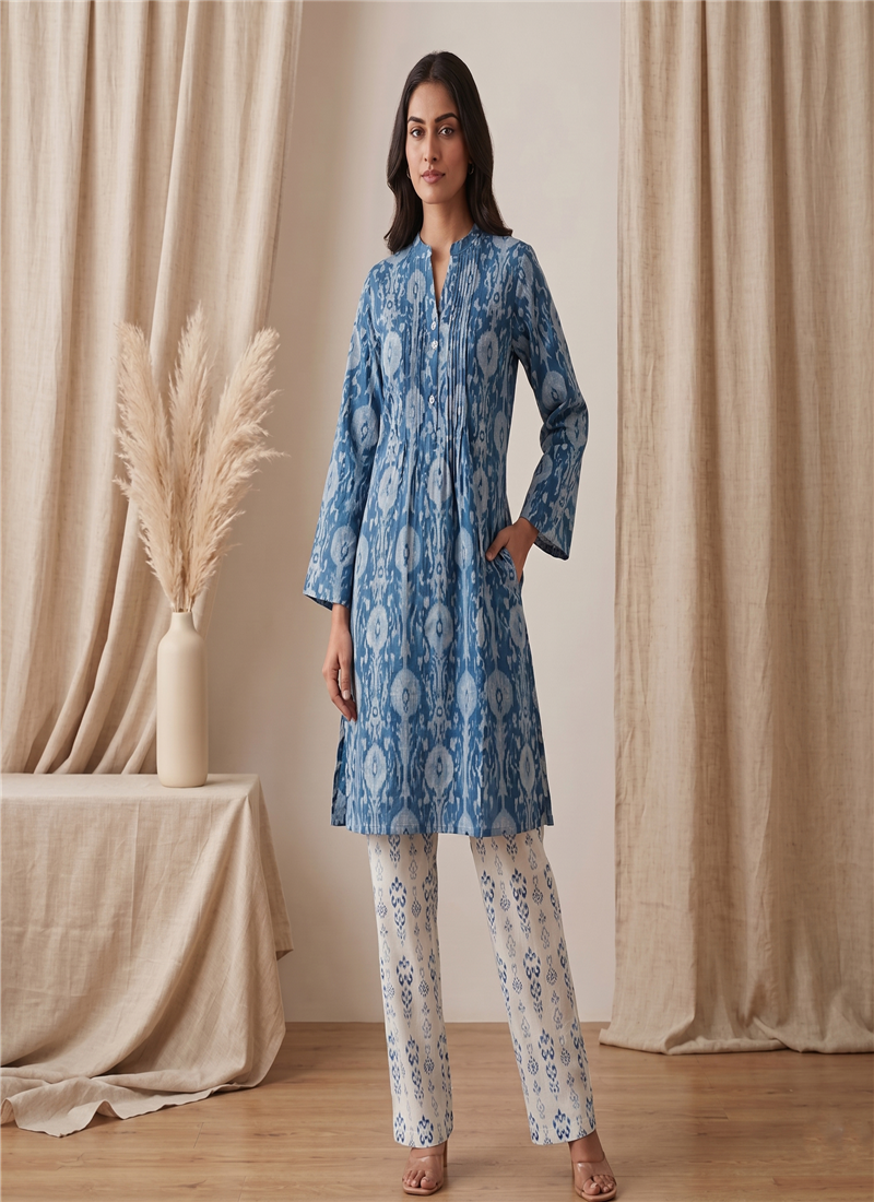 Blue Printed Cotton Kurta Set After Six Wear