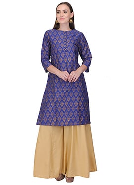 Blue Printed Kurta Palazzo Set