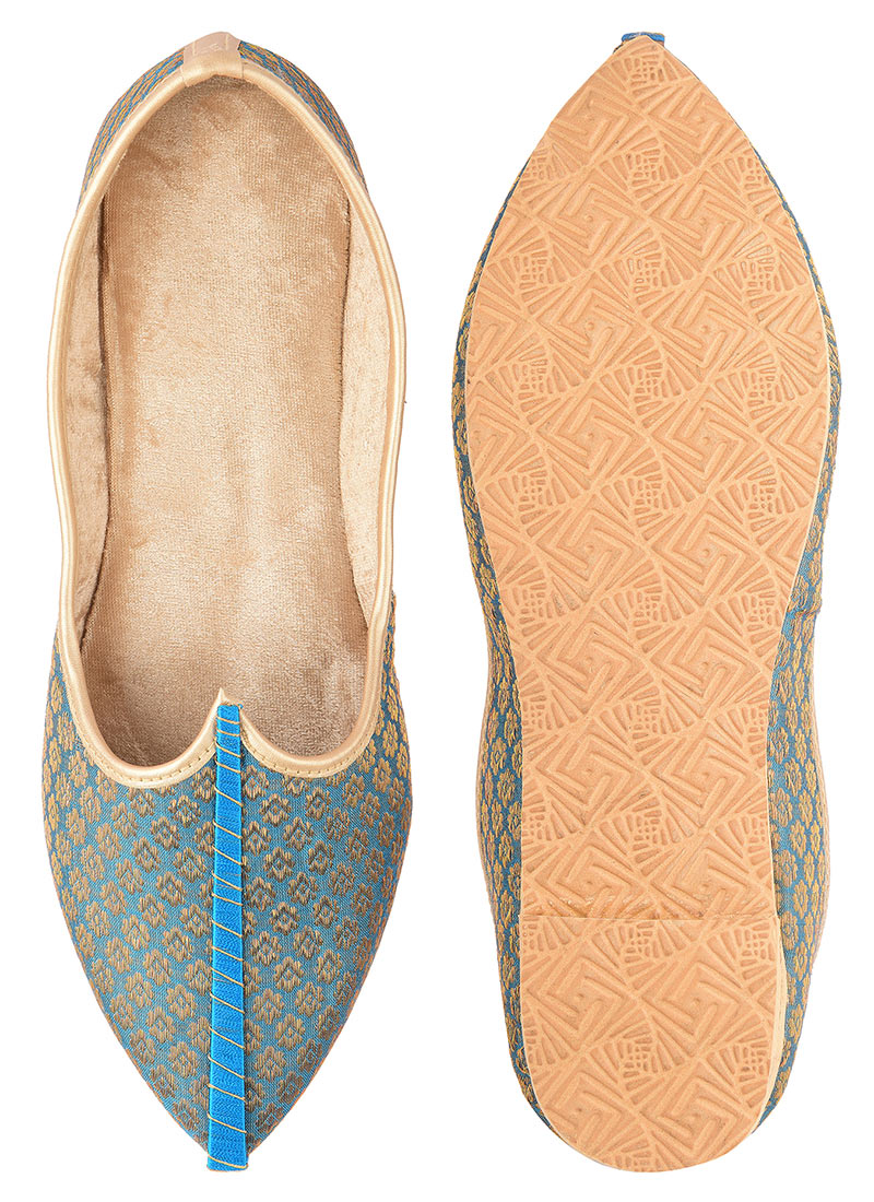 Blue Printed Zari Work Mojri