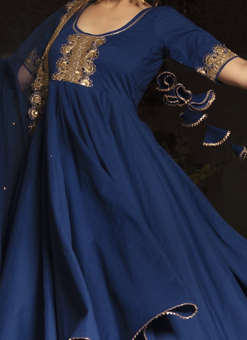 Cadet Blue Pure Cotton Anarkali Pant