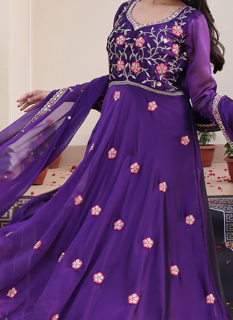 Buy Blue Rangoli Silk Beads Work Embroidered Anarkali Suit Festive Wear ...