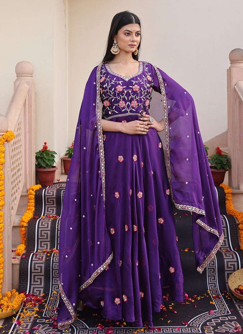 Blue Rangoli Silk Beads Work Embroidered Anarkali Suit Festive Wear