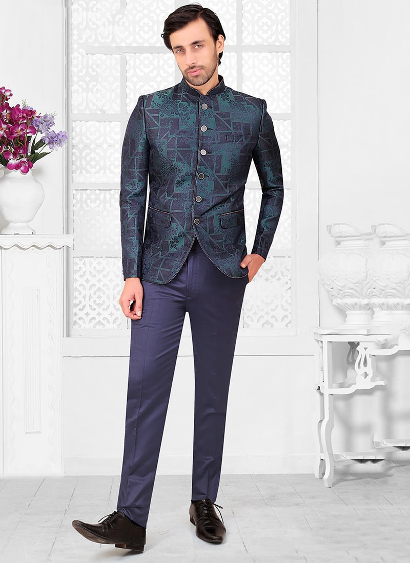 Blue Rayon Bandhgala Suits
