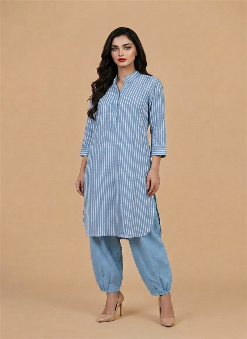Blue Rayon Cotton Printed Kurta Set After Six Wear