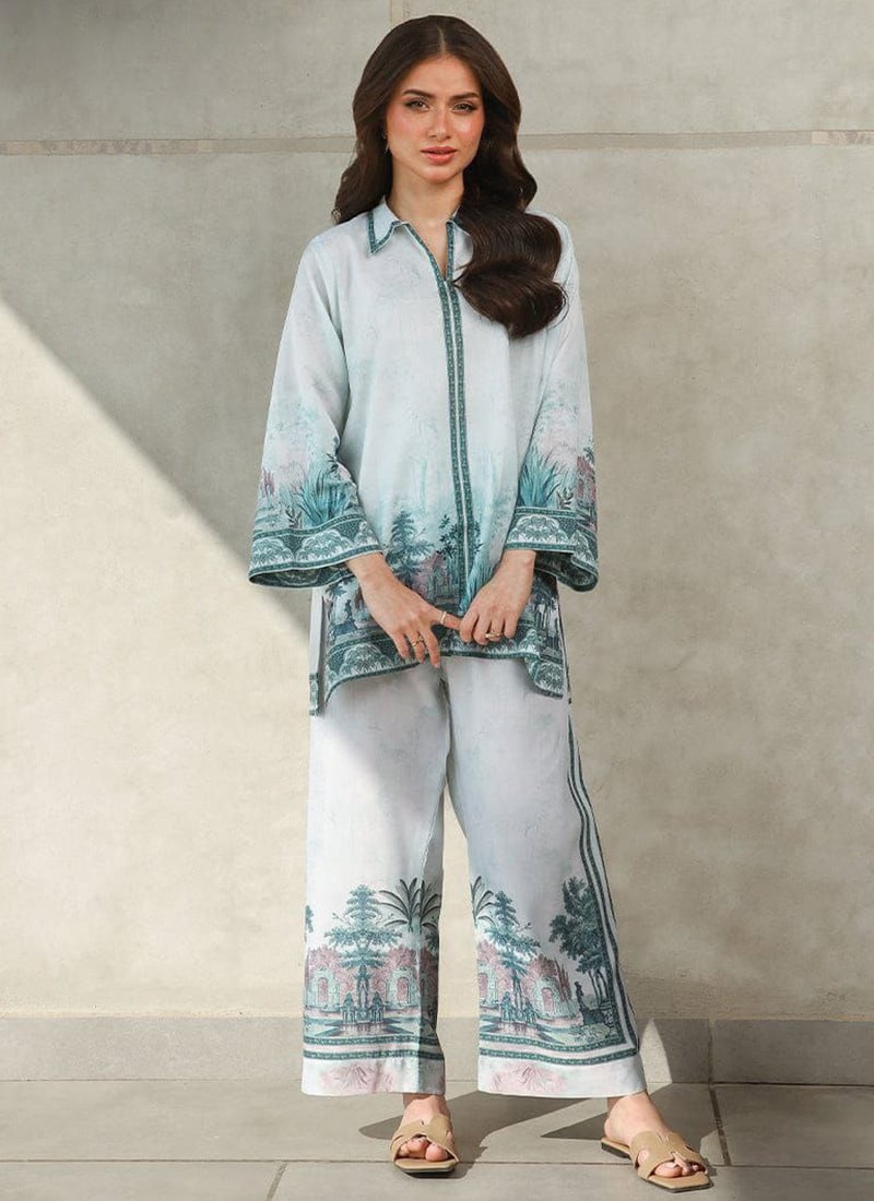 Blue Rayon Digital Print Indowestern Co ord Set After Six Wear