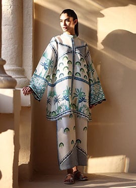 Blue Rayon Digital Print Indowestern Co ord Set