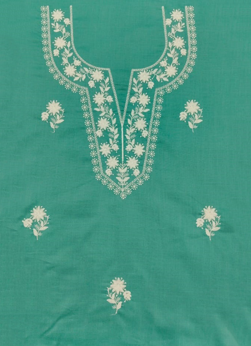Green Rayon Embroidered Fabric