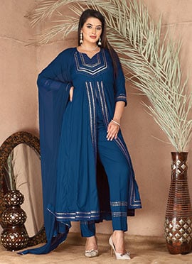 Blue Rayon Gota Patti Thread Anarkali Suit