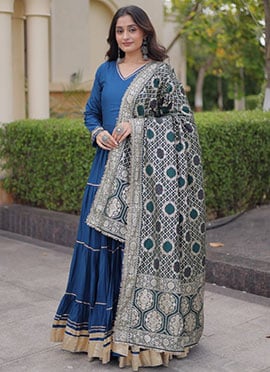 Blue Rayon Gota Work Floor Length Anarkali Suit