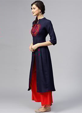 Blue Rayon Knee Length Kurti