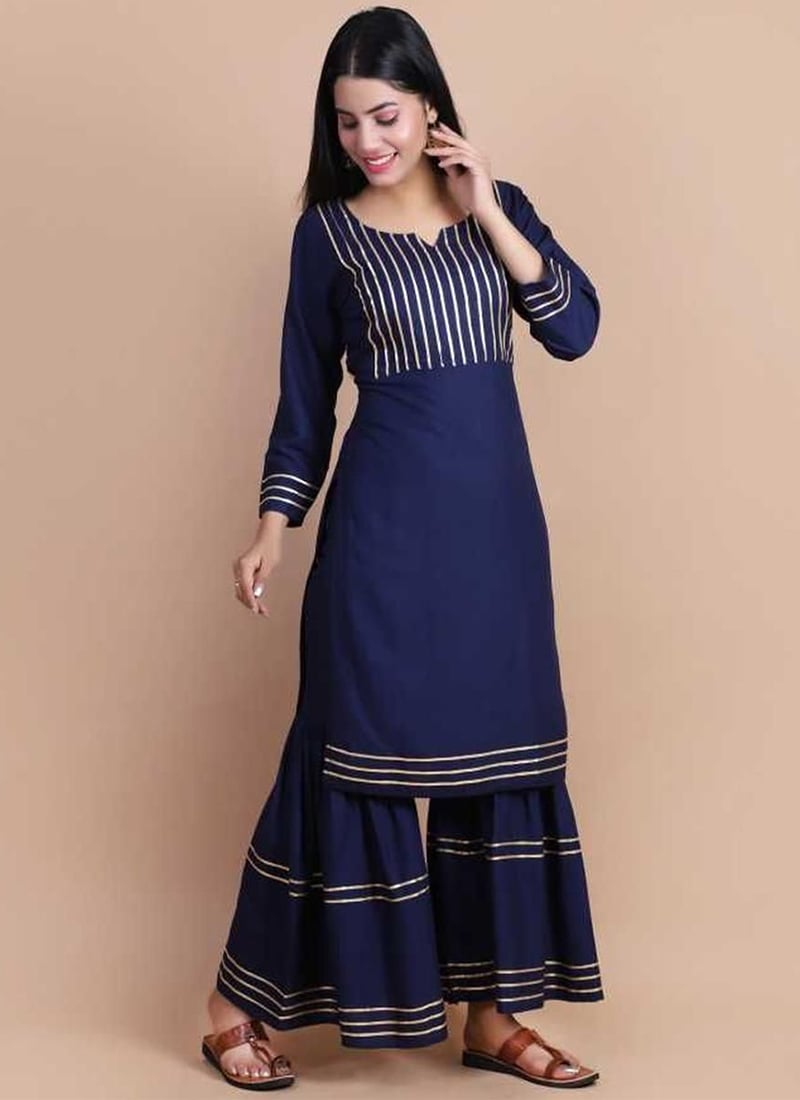 Blue Rayon Kurta Palazzo Set Work Wear