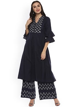 Blue Rayon Kurta Palazzo Set