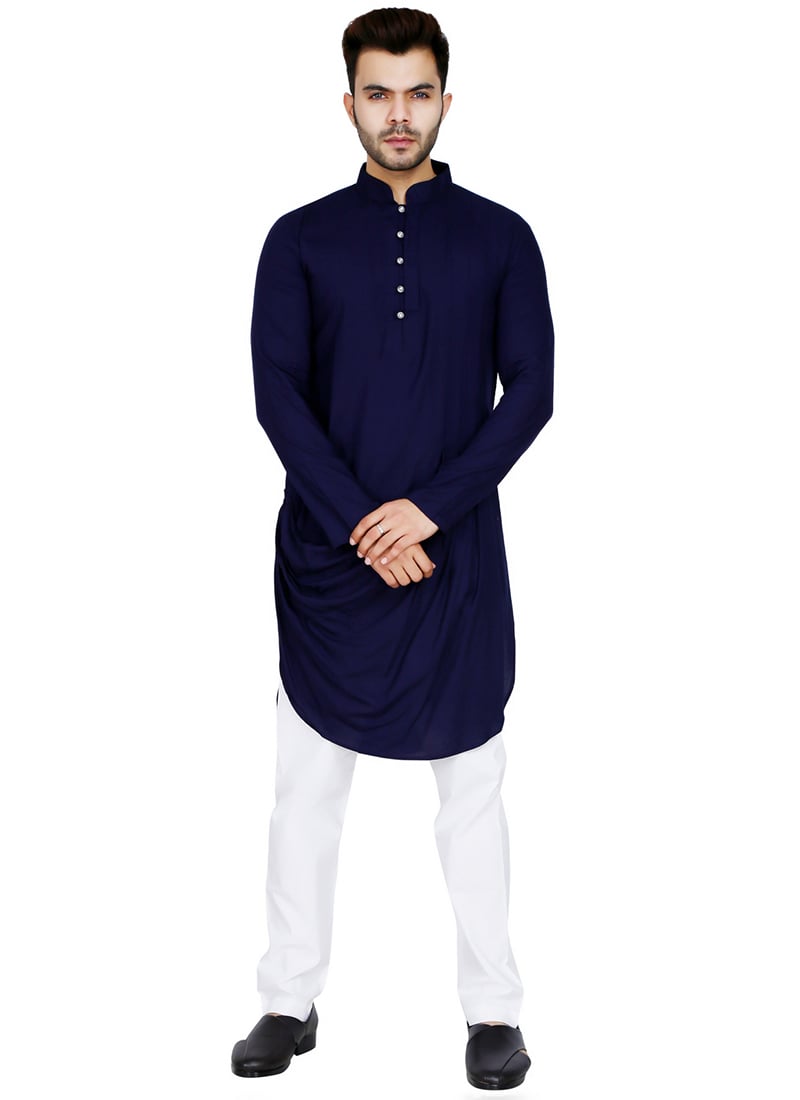 Blue Rayon Kurta Pyjama Party Wear