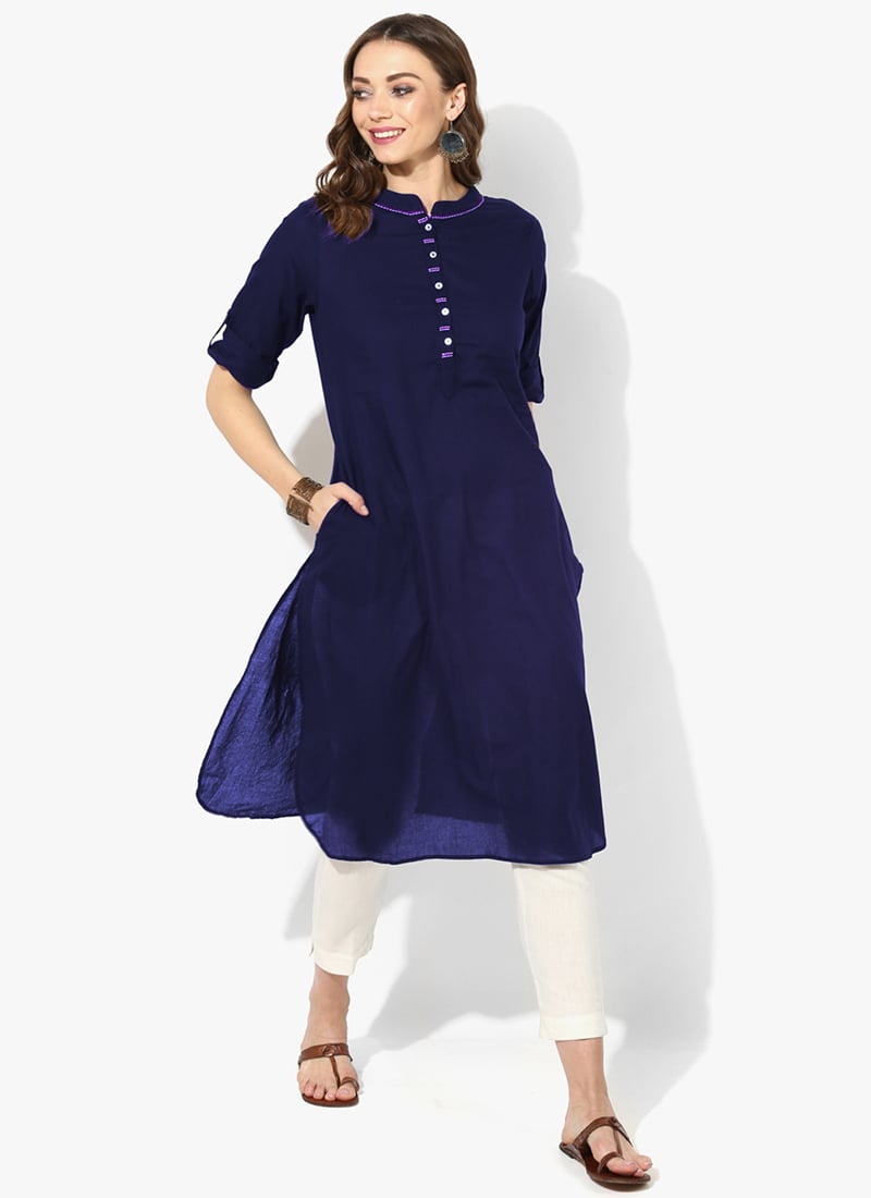 Blue Rayon Kurta Straight Pant Set