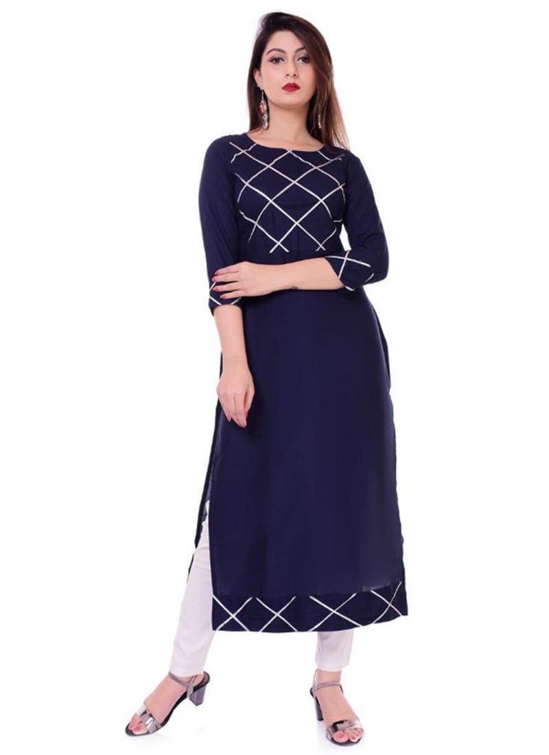 Blue Rayon Kurta Straight Pant Set