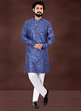 Blue Rayon Printed Kurta Pyjama