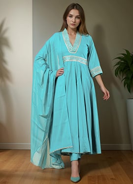 Blue Rayon Zari Gota Patti Anarkali Suit