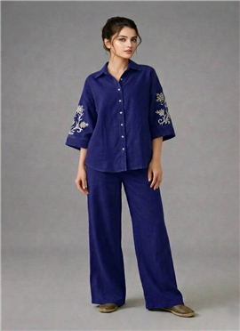 Blue Regal Fern Linen Cotton Co Ord Set