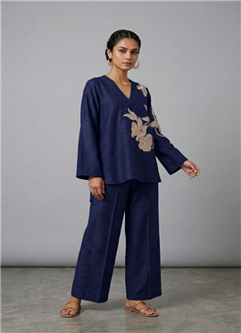 Blue Sapphire Flora Linen Cotton Co Ord Set