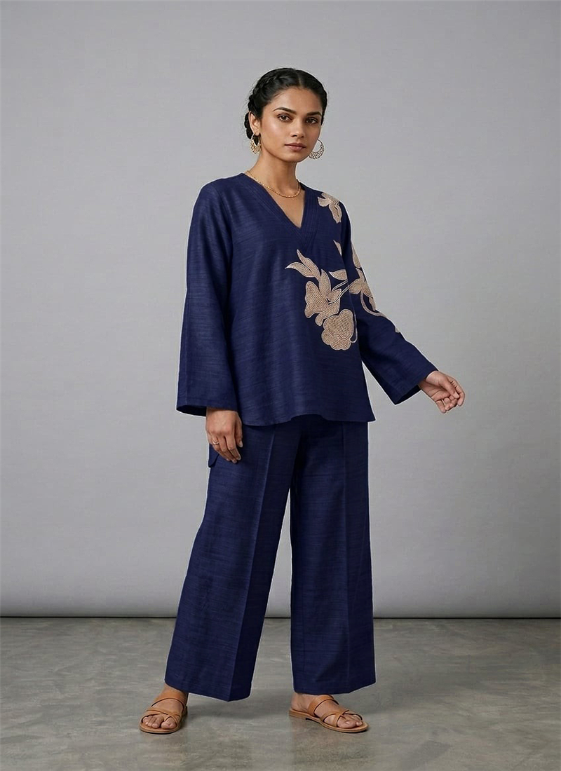 Blue Sapphire Flora Linen Cotton Co Ord Set After Six Wear