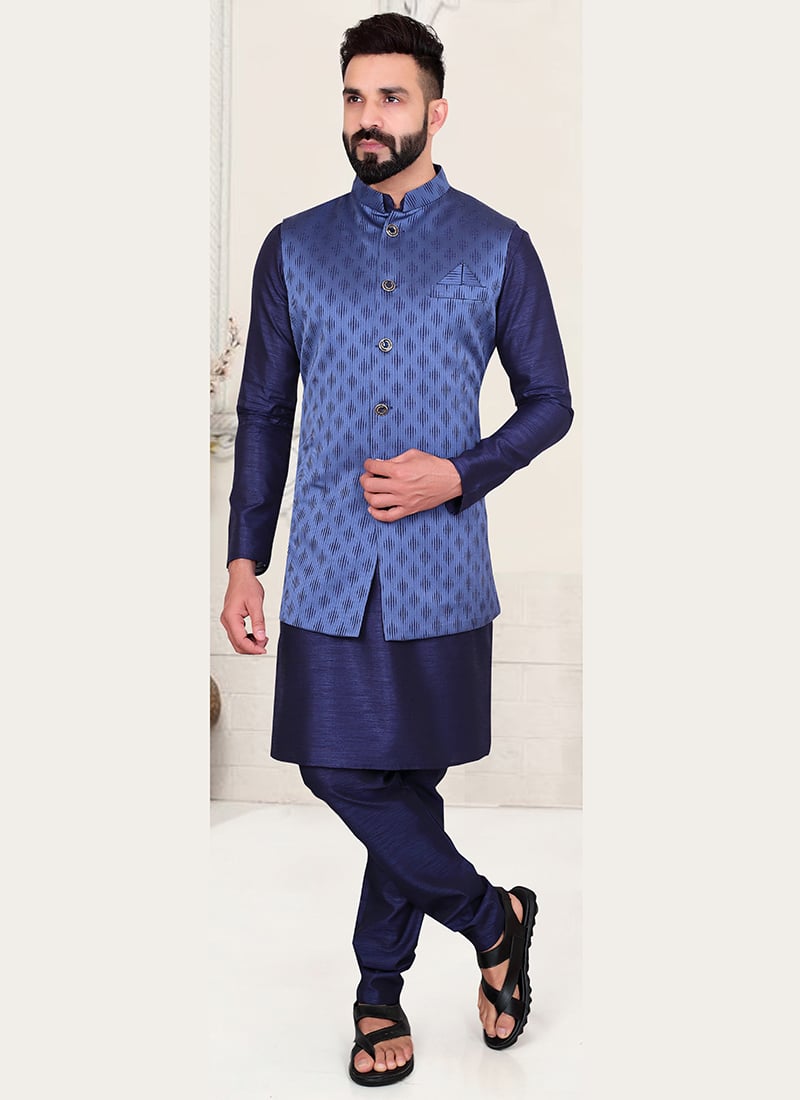 Blue Silk Bandi Set Party Wear