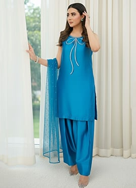 Blue Silk Beads Stones Salwar Suit