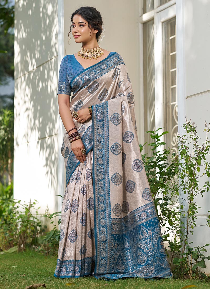 Blue Silk Blend Saree With Rich Jacquard Woven Detailing Festive Wear