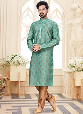 Blue Silk Dupion Kurta Pyjama