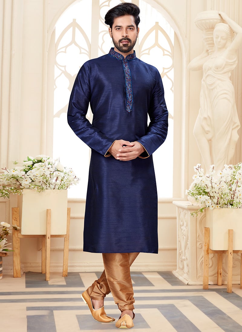 Blue Silk Dupion Kurta Pyjama