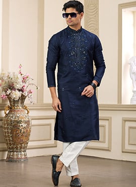 Blue Silk Embroidered  Kurta Pyjama