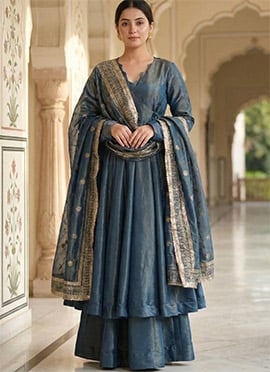 Blue Silk Embroidered Anarkali Suit