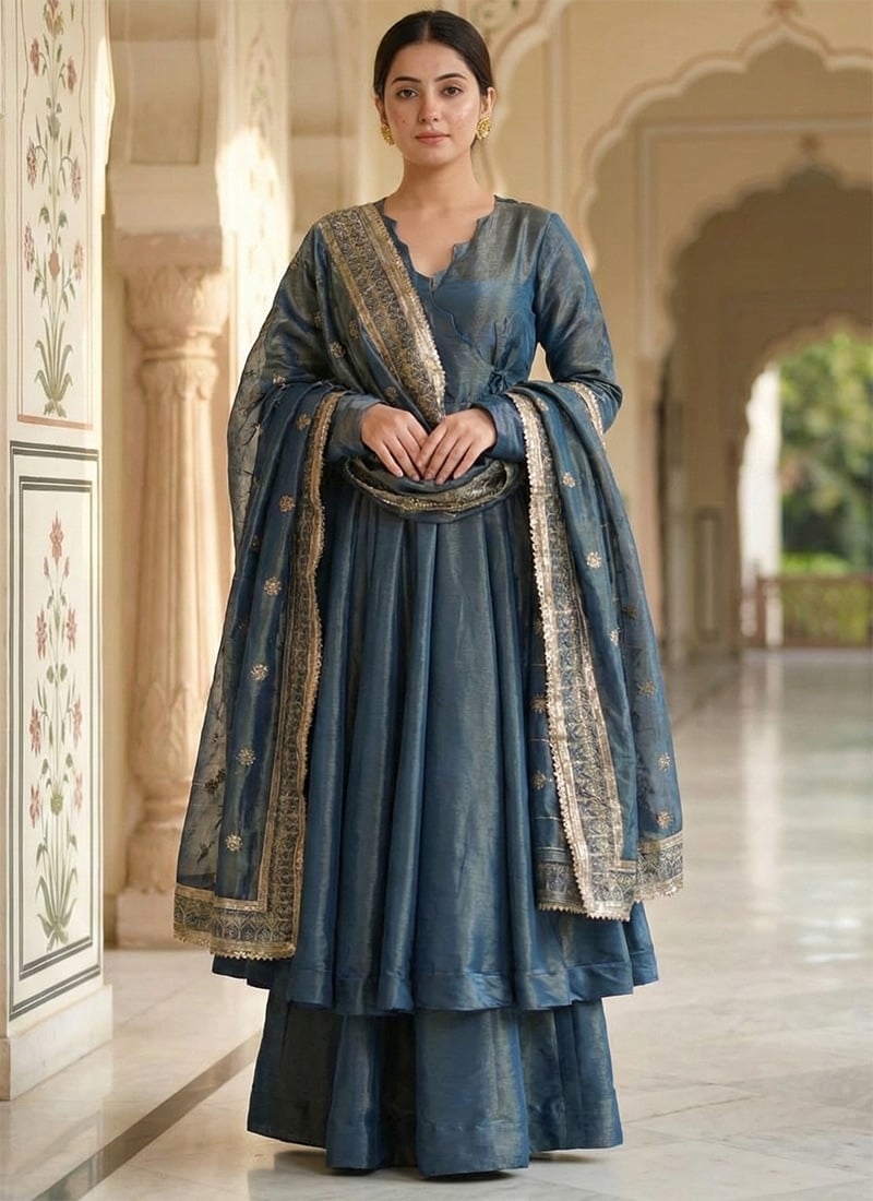Blue Silk Embroidered Anarkali Suit Festive Wear