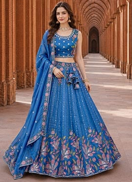 Blue Silk Embroidered Lehenga