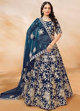 Blue Silk Embroidered Sequins Gorgeous Lehenga